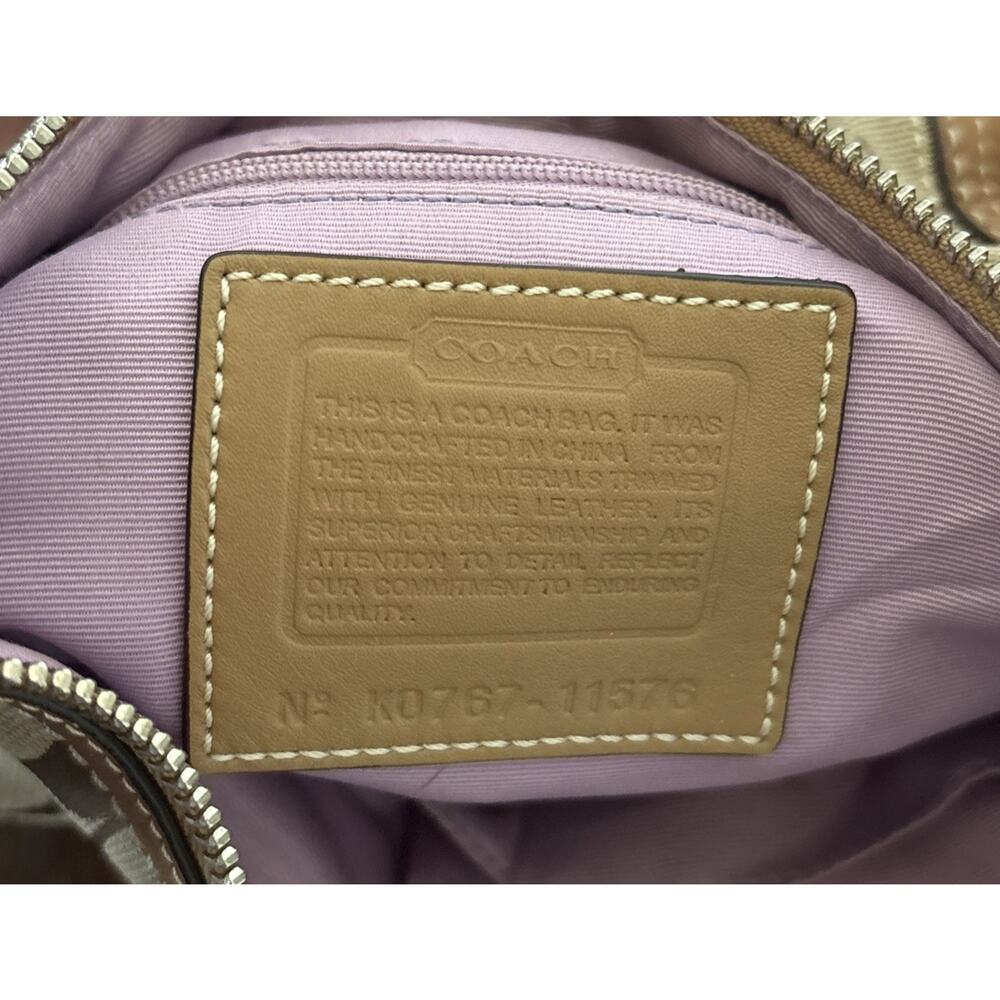COACH Handbag Hamptons Hobo Signature Canvas Tan Caramel Leather Silver 11576 - Picture 10 of 11